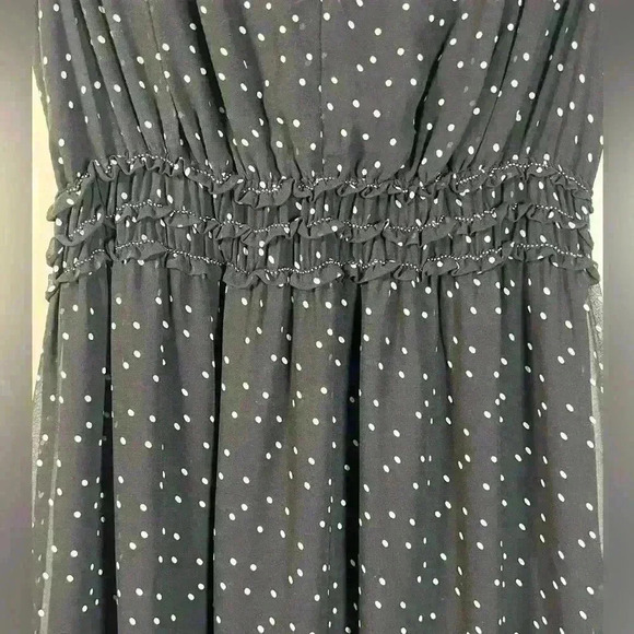 Max Studio Sheer Sleeveless V-Neck Black With White Polka Dots Dress Size Small - Picture 7 of 16
